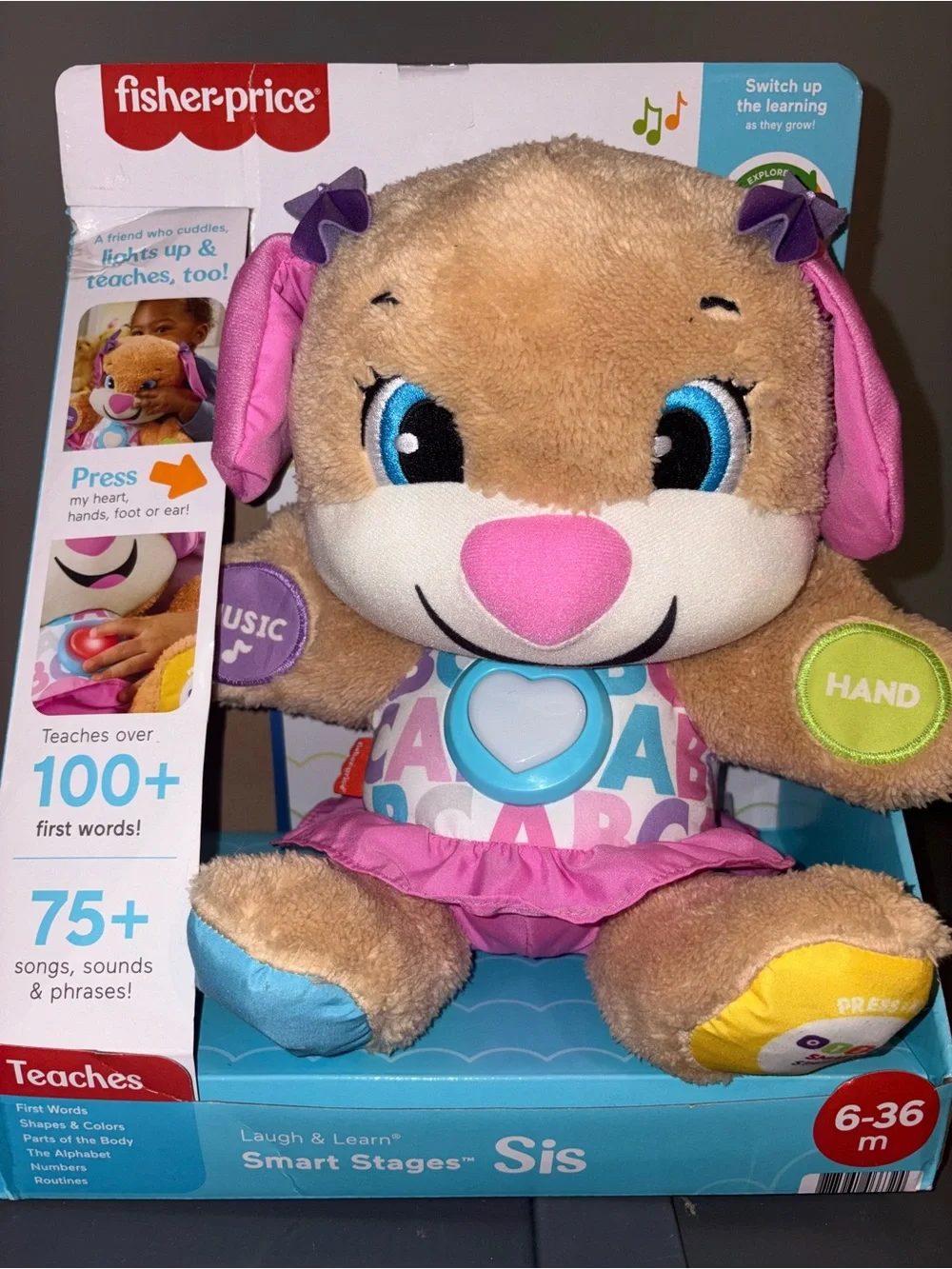 Fisher-Price Plush Learning Puppy in Pink, Tan & Blue